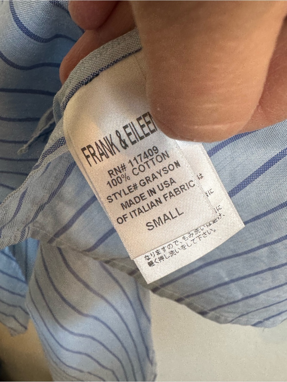 Frank & Eileen Grayson Blue / Navy Striped Shirt Size Small - Picture 7 of 7